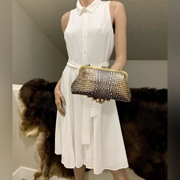 Genuine Leather Croc-Embossed Texture Push-lock Clutch/Shoulder Bag/Crossbody - Picture 5 of 16